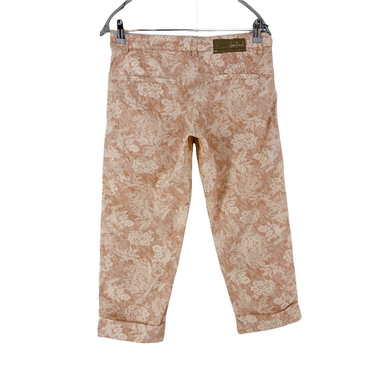 UVP €109 GURU Damen Rosa Floral Graphic Regular Fit Chino Cropped Hose W27