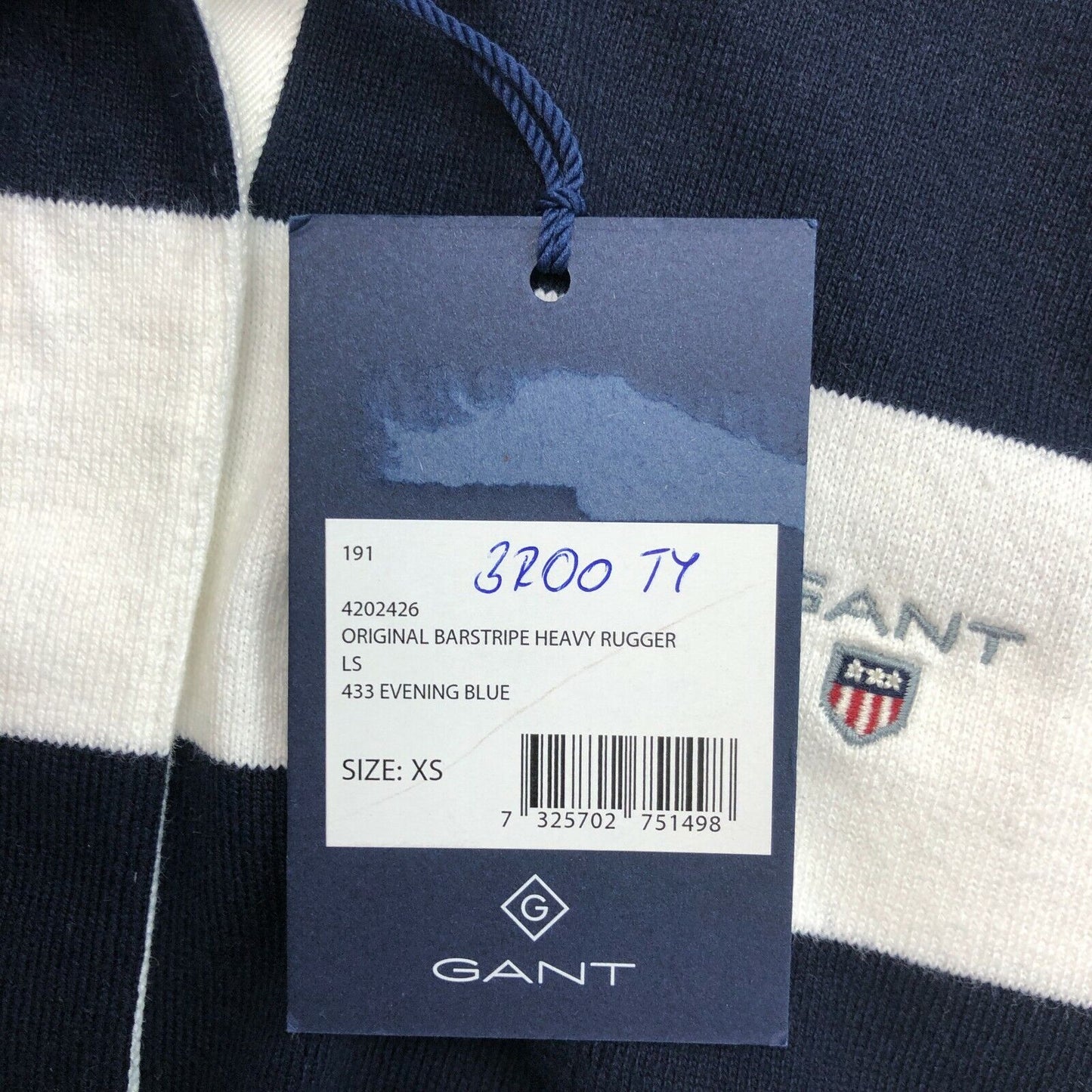 GANT Bleu Marine Original Bar Stripe Heavy Rugger Jumper Pull Taille XS