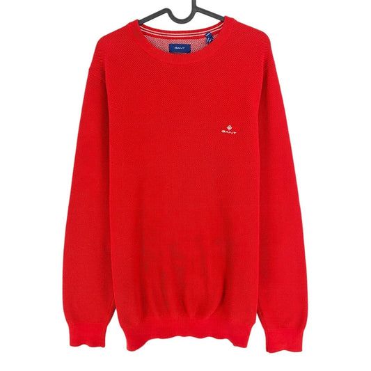 GANT Red Cotton Pique Crew Neck Sweater Jumper Size XL