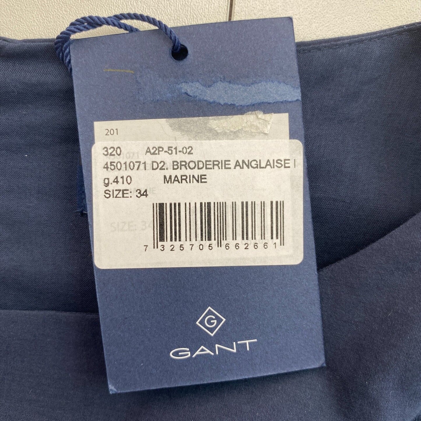 GANT Marineblaues ärmelloses Kleid mit Lochstickerei, Größe EU 34, UK 6, US 4