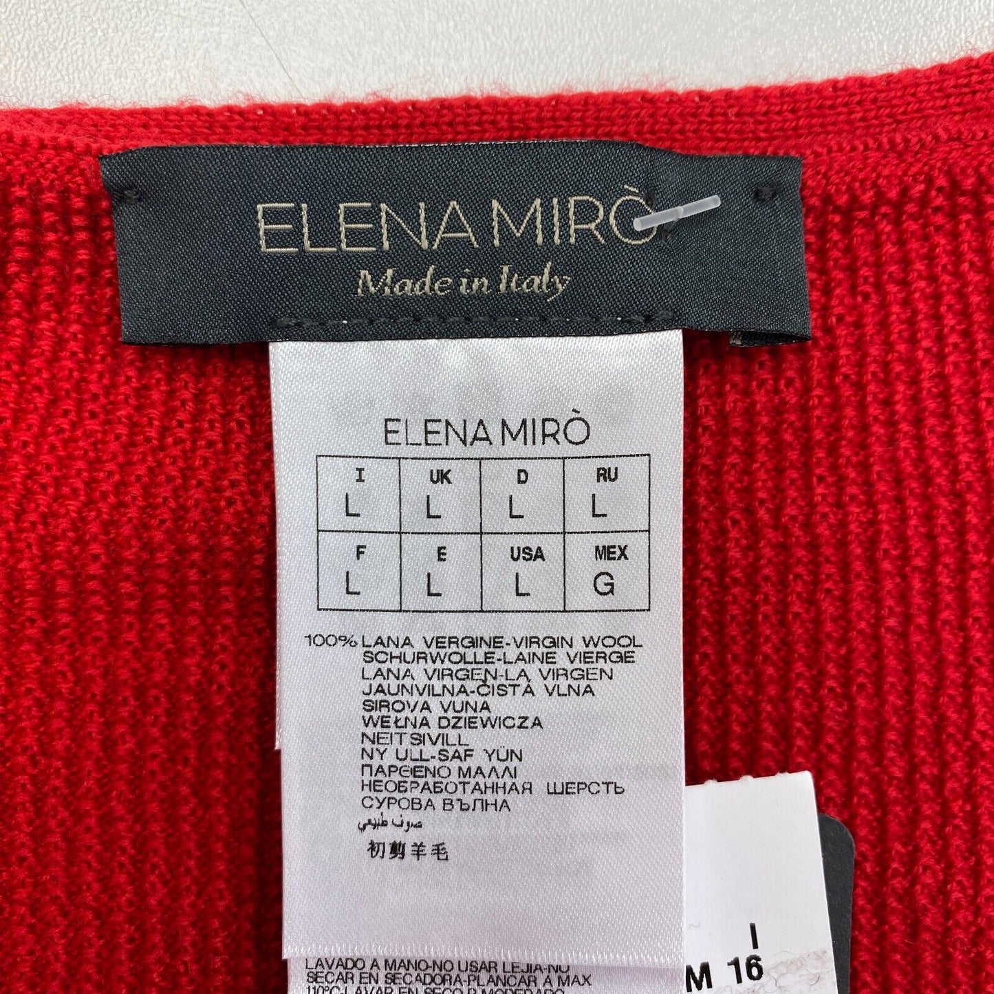 Elena Miro Designer Women Red 100% Wool V Neck Jumper Sweater Pullover Size L