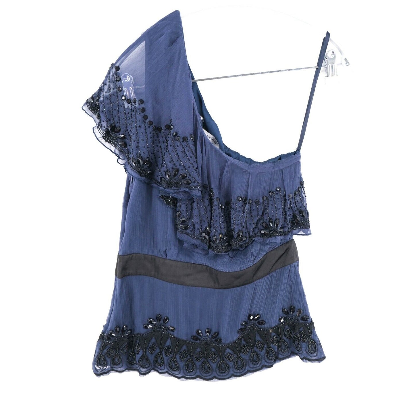 FRENCH CONNECTION Bleu Foncé Une Épaule Perlée Top Blouse Taille 10 - S