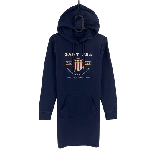 GANT Women Navy Blue Banner Shield Long Sleeves Hoodie Dress Size XS