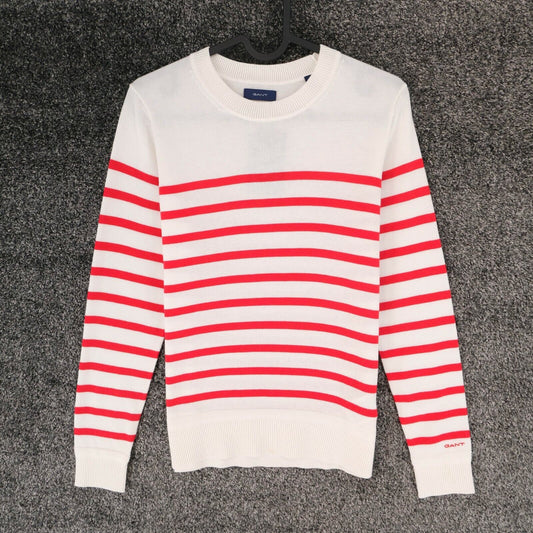 GANT White Striped Crew Neck Sweater Jumper Size XS