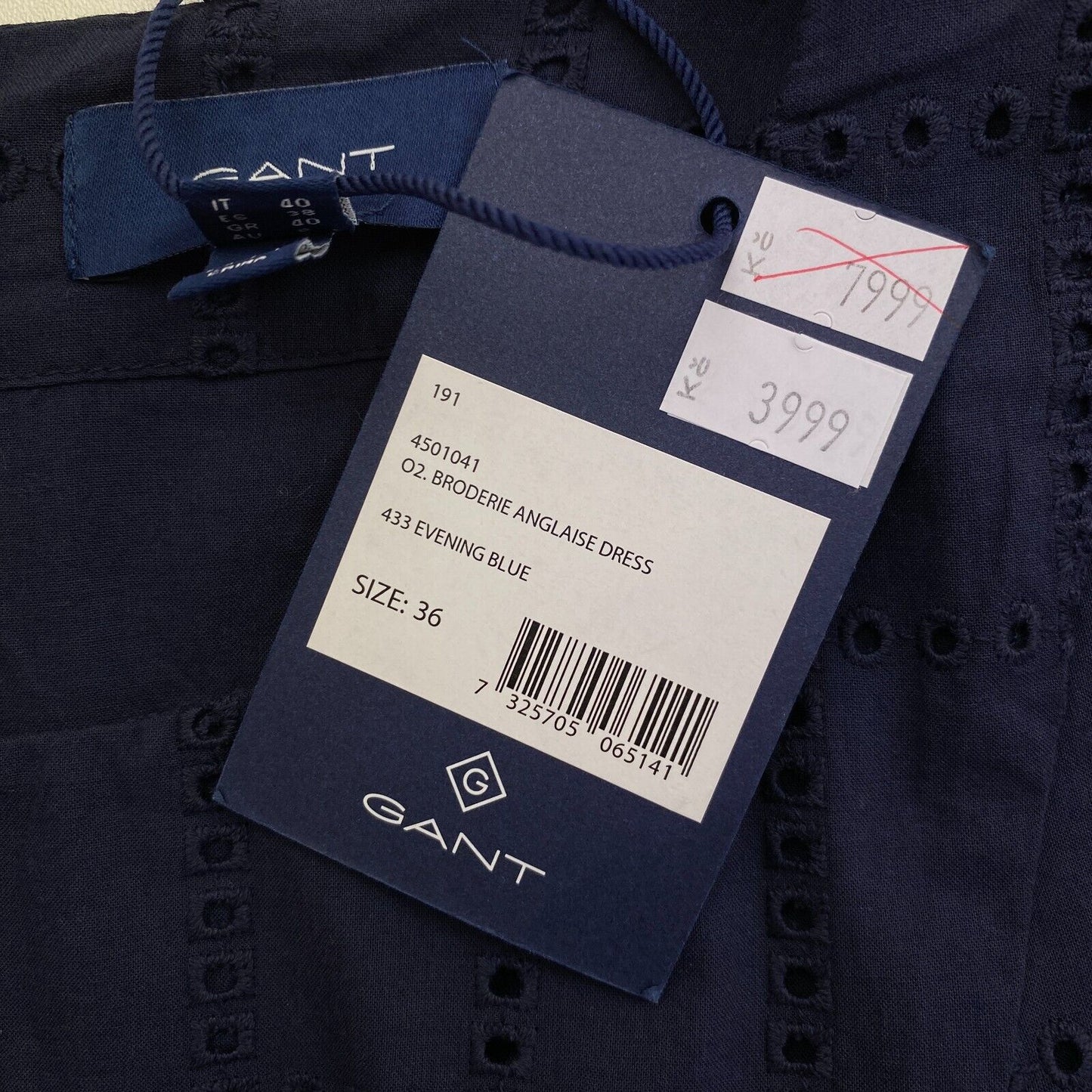 GANT Marineblaues ärmelloses Kleid mit Lochstickerei, Größe EU 36, UK 10, US 6