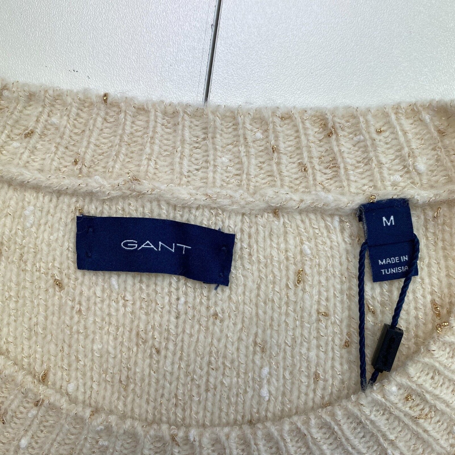 GANT Beige Sparkling Crew Neck Jumper Sweater Size M