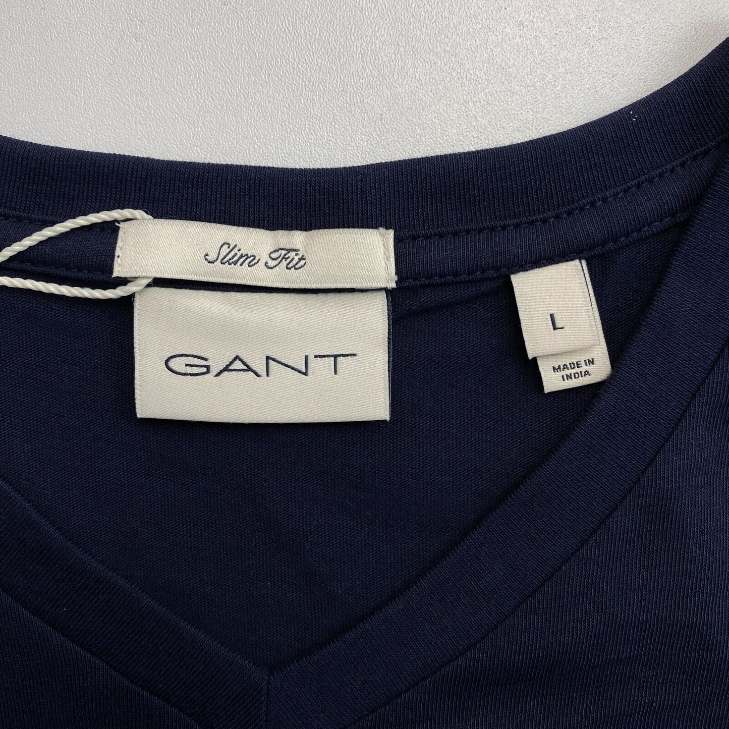 GANT Men Navy Blue Original Slim Fit V Neck Short Sleeves T Shirt Size L