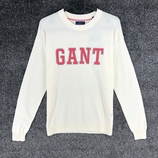 GANT Pullover mit Rundhalsausschnitt und Logo, Beige, XS