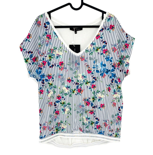 LOLA LIZA Women White Floral V Neck Blouse Size EU 44 UK 16 US 14