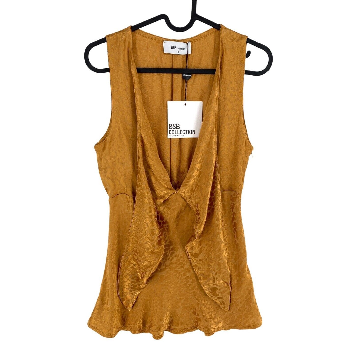 BSB Collection Women Gold V Neck Sleeveless Blouse Size EU 40 UK 12 US 10