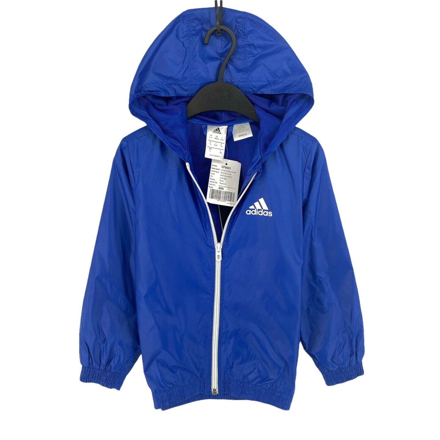 Adidas Windbreaker-Jacke mit Kapuze für Kinder, blau, Größe 5–6 Jahre