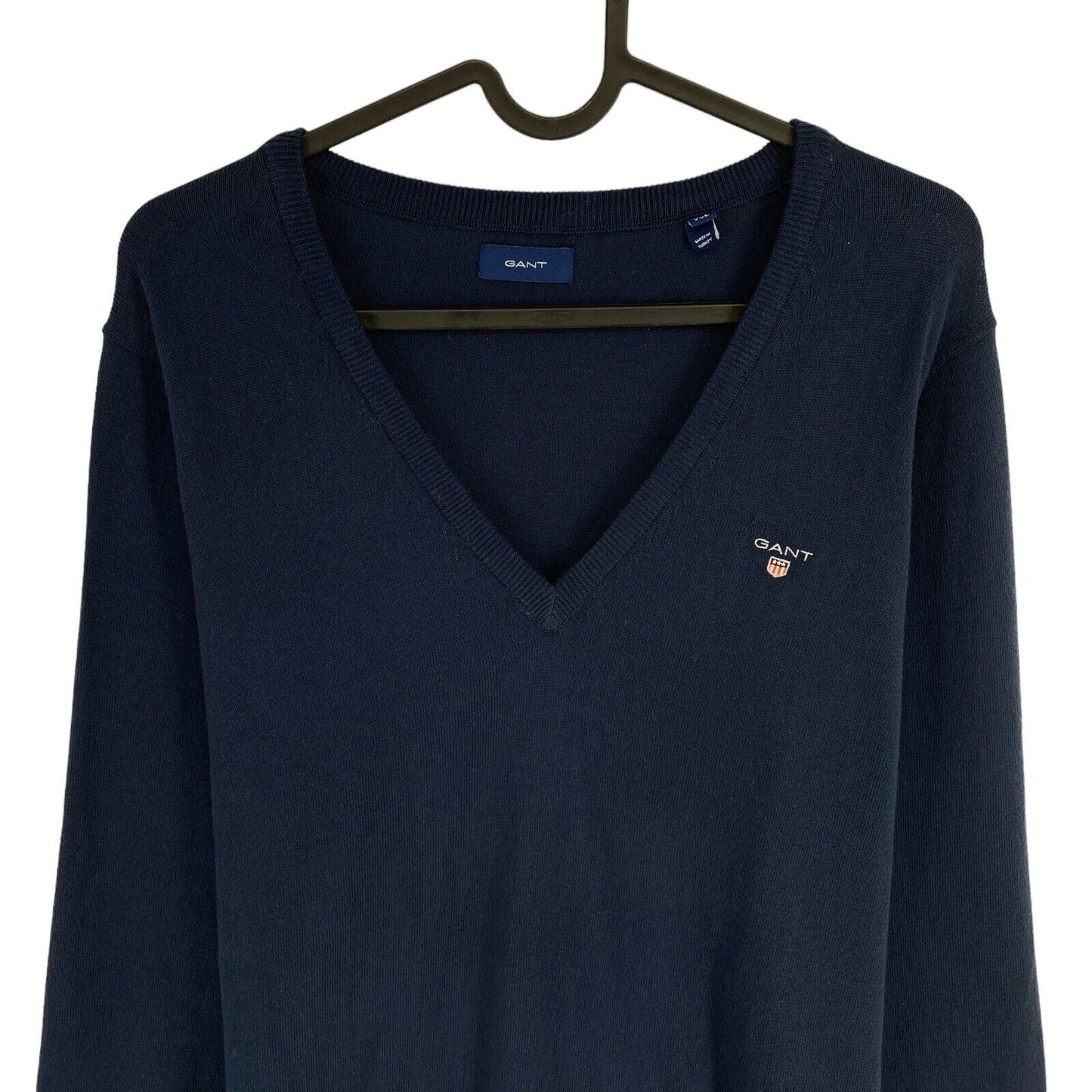 GANT Bleu Marine Classique Coton Col V Pull Pull Taille 2XL XXL