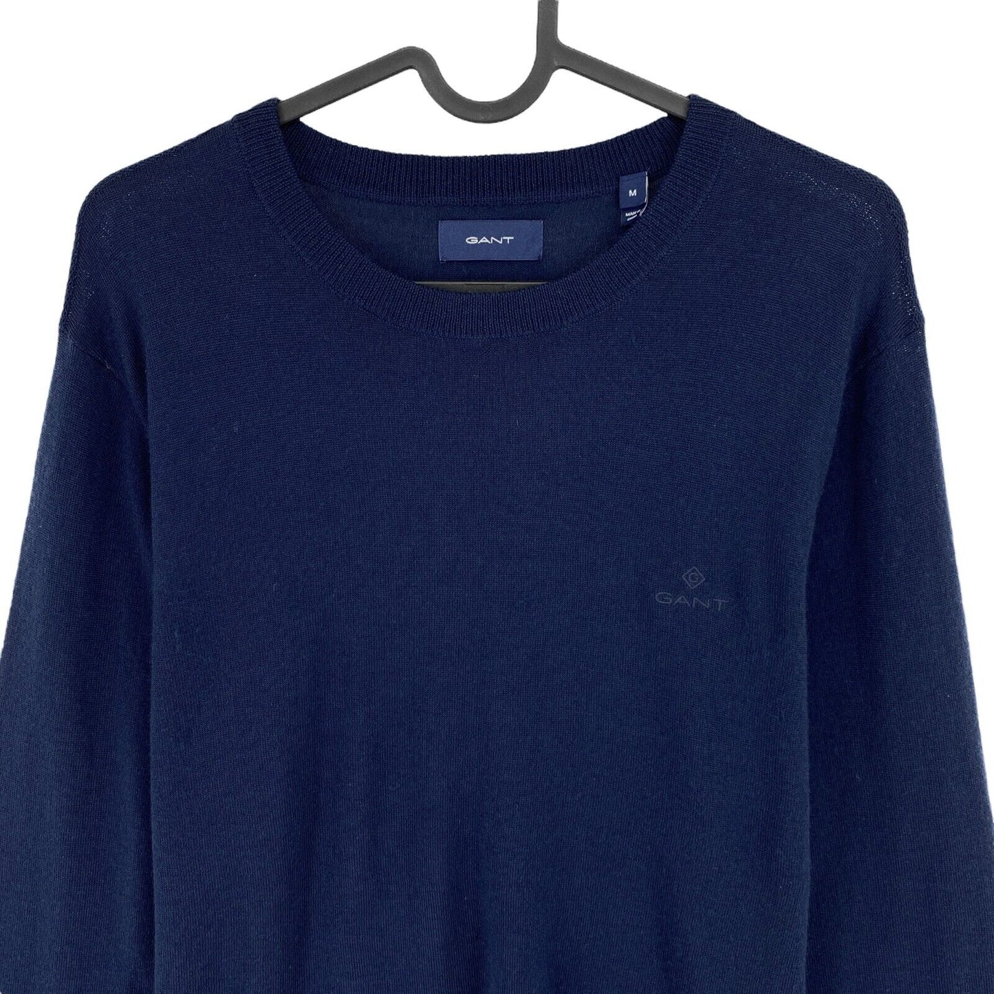 GANT Pullover mit Rundhalsausschnitt, 100 % Wolle, Marineblau, Größe M