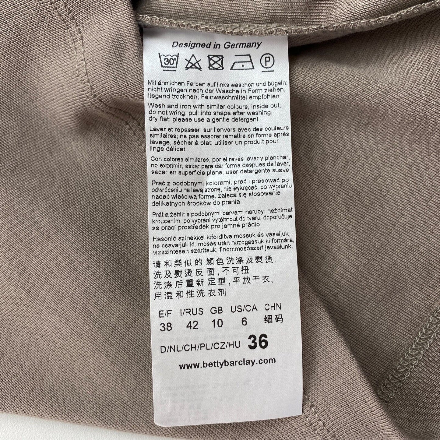 Betty Barclay Brauner Pullover mit hohem Kragen und durchgehendem Reißverschluss, 100 % Baumwolle, Größe EU 36 UK 10 US 6