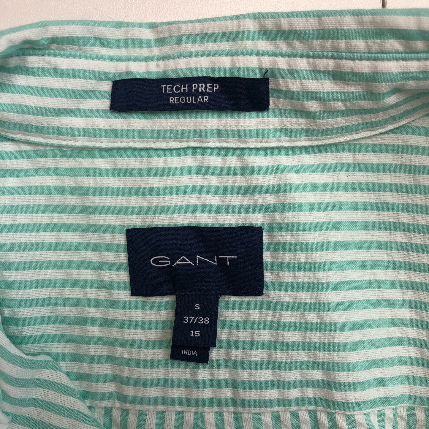 GANT Green Seer Sucker Striped Tech Prep Regular Shirt Size S 37/38 15