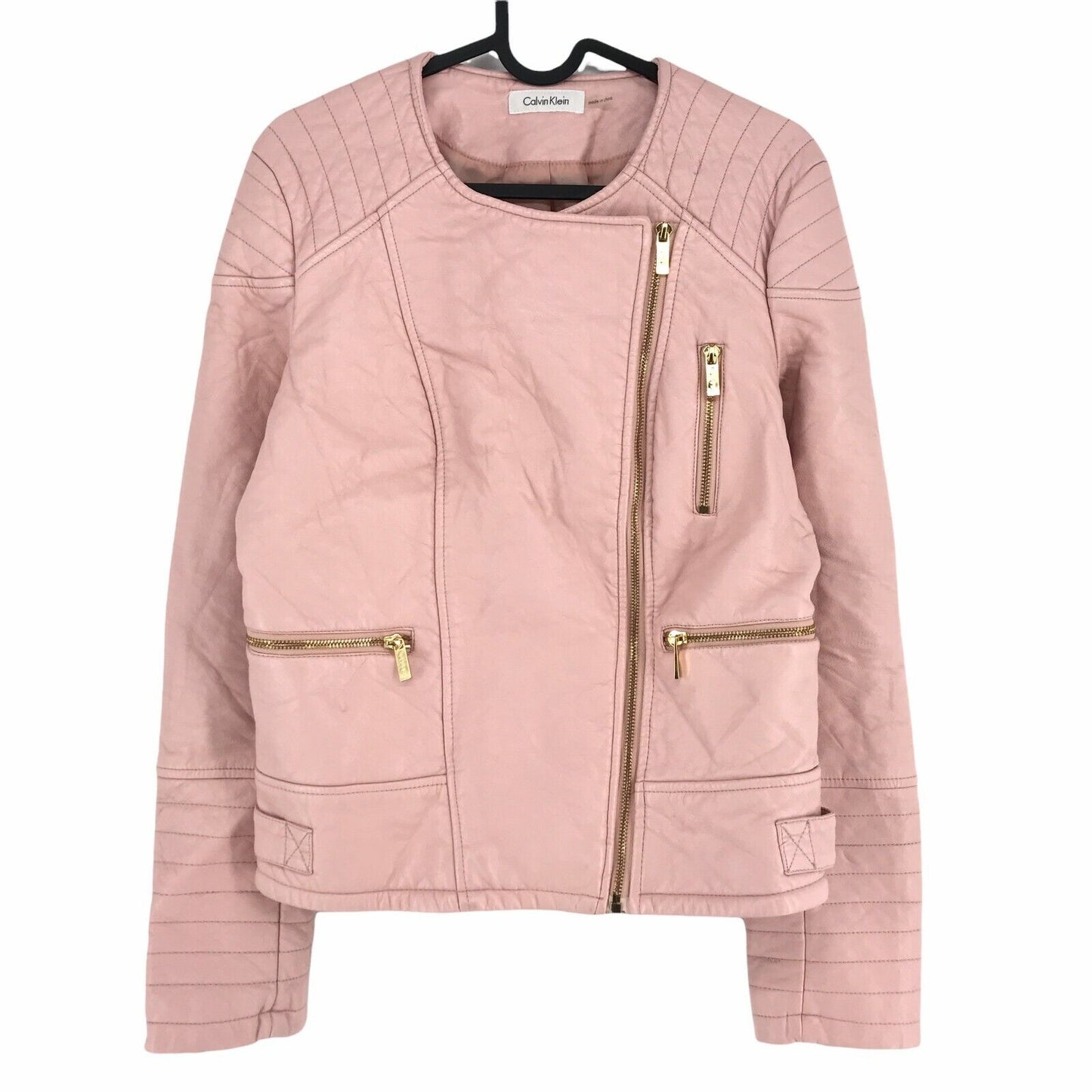 CALVIN KLEIN Light Pink Faux Leather Jacket Coat Size M