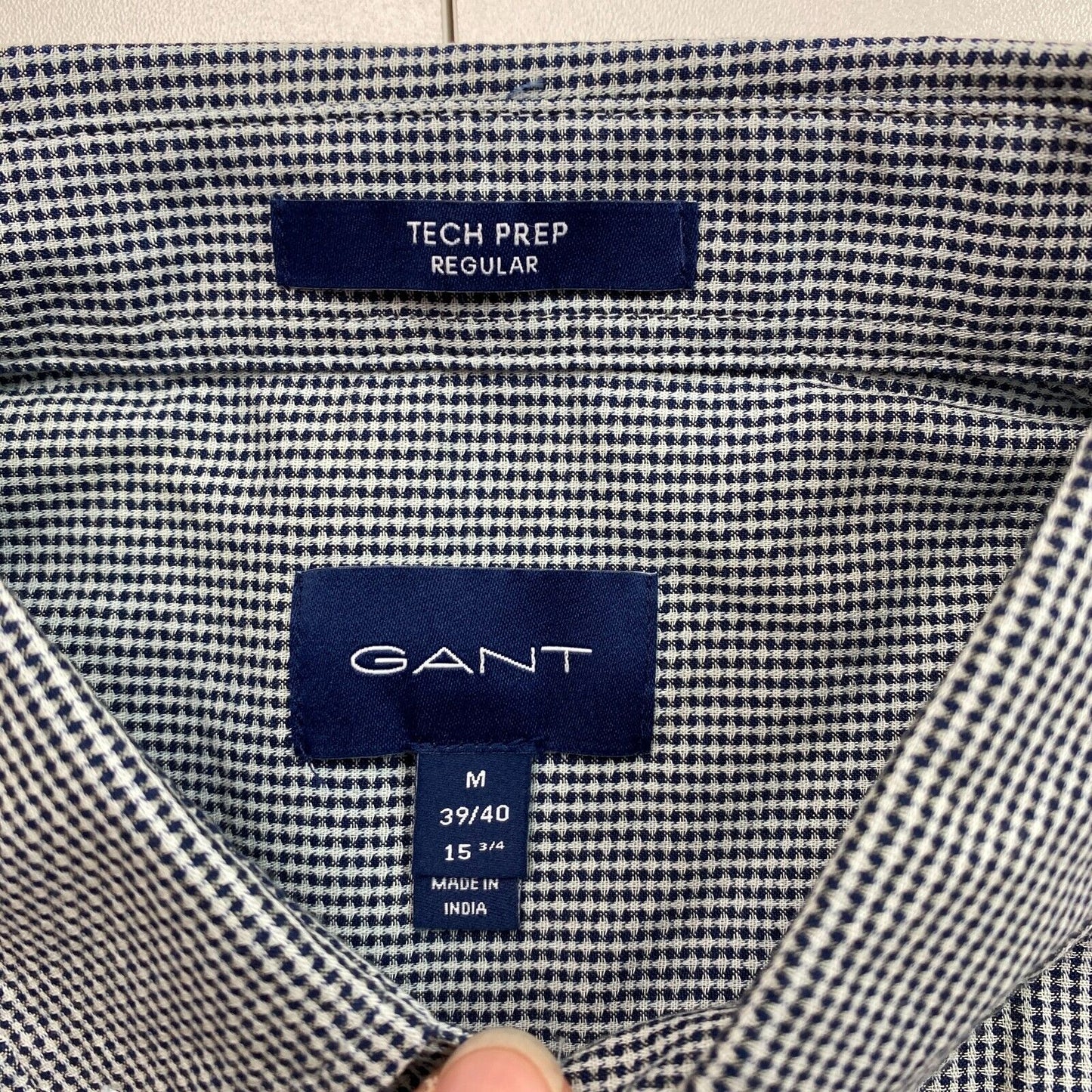 GANT Dark Blue Tech Prep Indigo Dobby Regular Shirt Size M 49/40 15.75