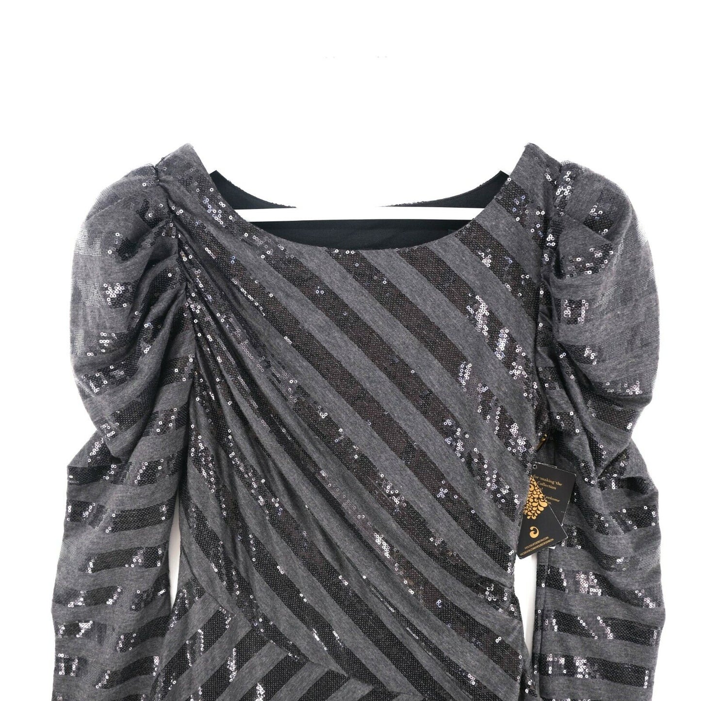 RRP €130 DEREON Dark Grey Sequin Long Sleeves Crew Neck Dress Size M