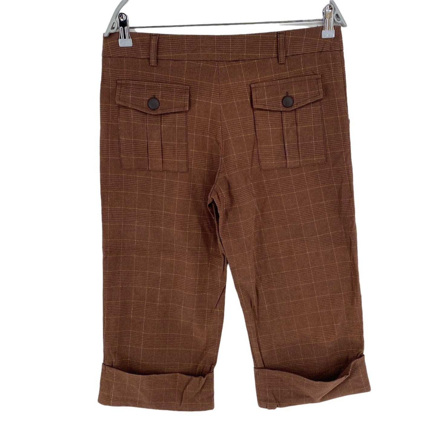 VUE SUR MER Plaid Brown Cotton Blend Capri Trousers Pants Size EU 40 W32