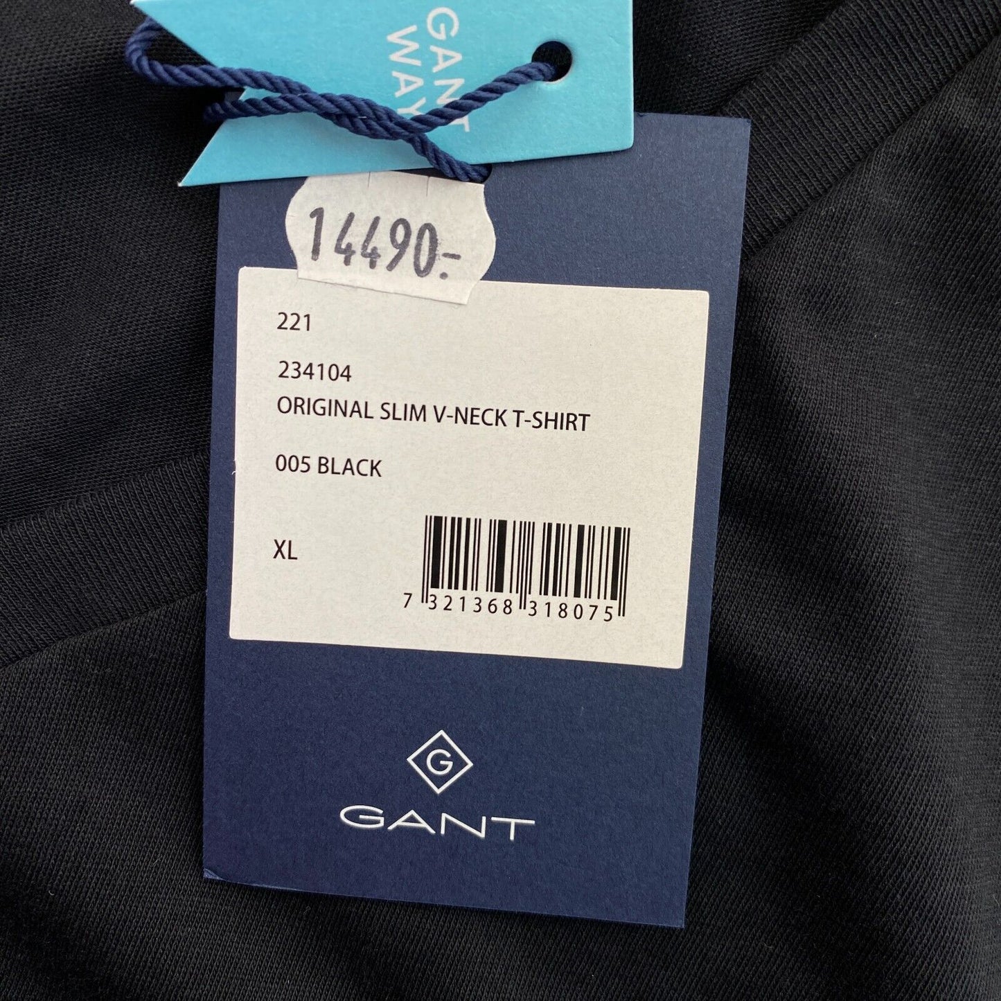 GANT Black Slim Fit V Neck T-Shirt Size XL