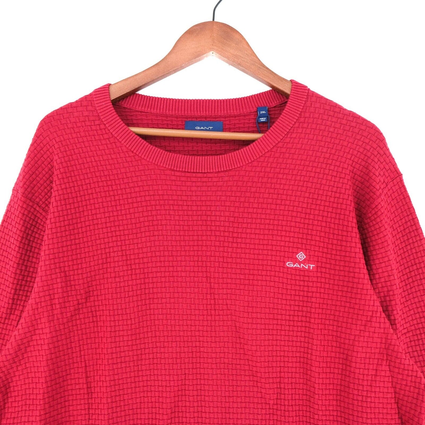 GANT Mahogny Red Signature Weave Crew Neck Cotton Jumper Sweater Size 2XL XXL