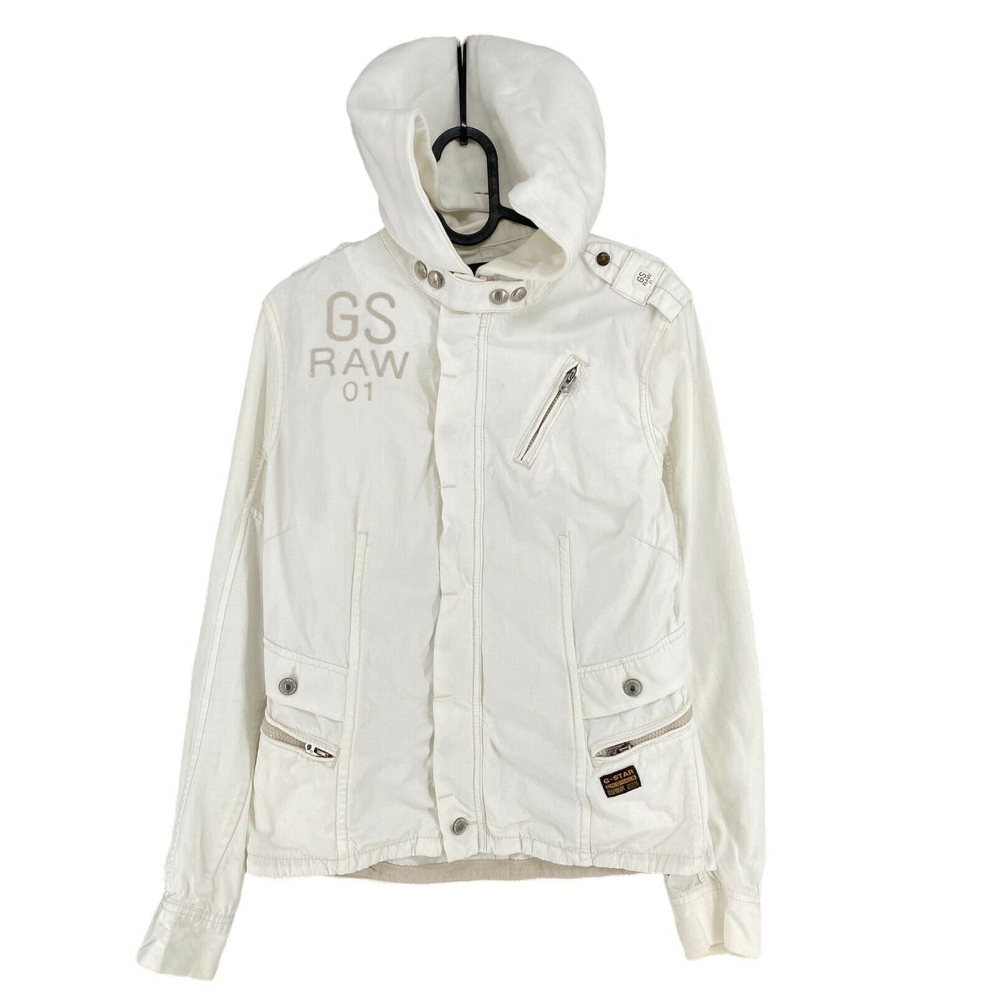 G-STAR RAW White 100% Cotton Hooded Jacket Size M