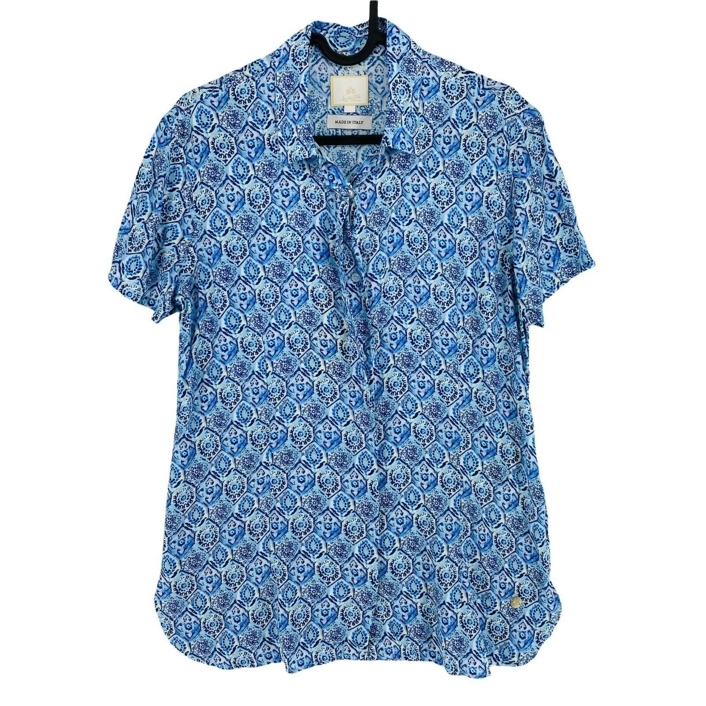 LA MARTINA Women Light Blue Printed Short Sleeves Shirt Size 2 / S