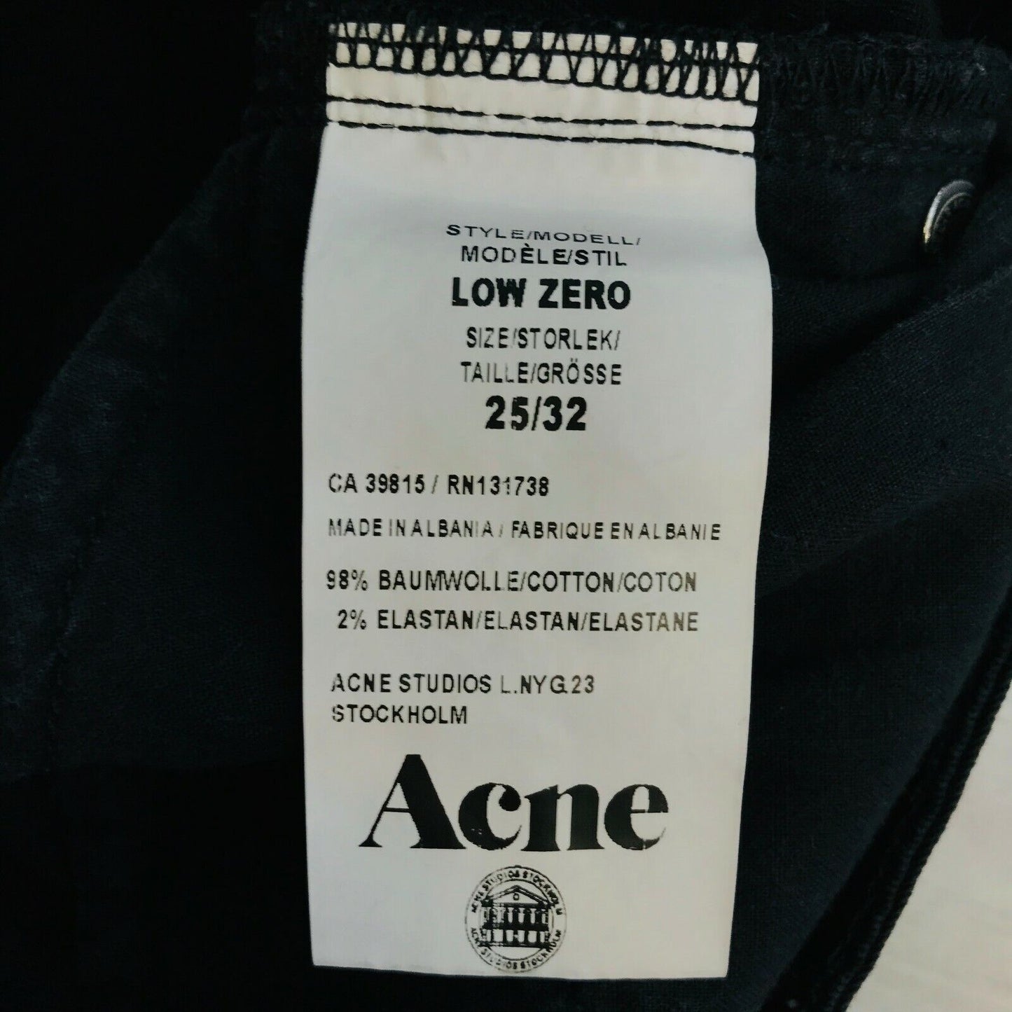 ACNE STUDIOS LOW ZERO Jean skinny slim noir extensible pour femme Taille W25 L32