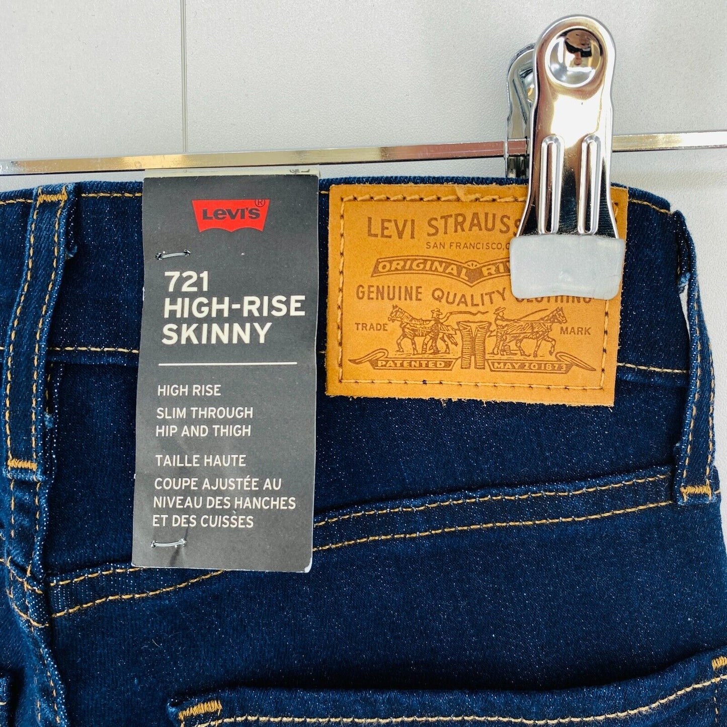 Levi's Premium 721 Women Dark Blue Stretch High Rise Skinny Fit Jeans W24 L32