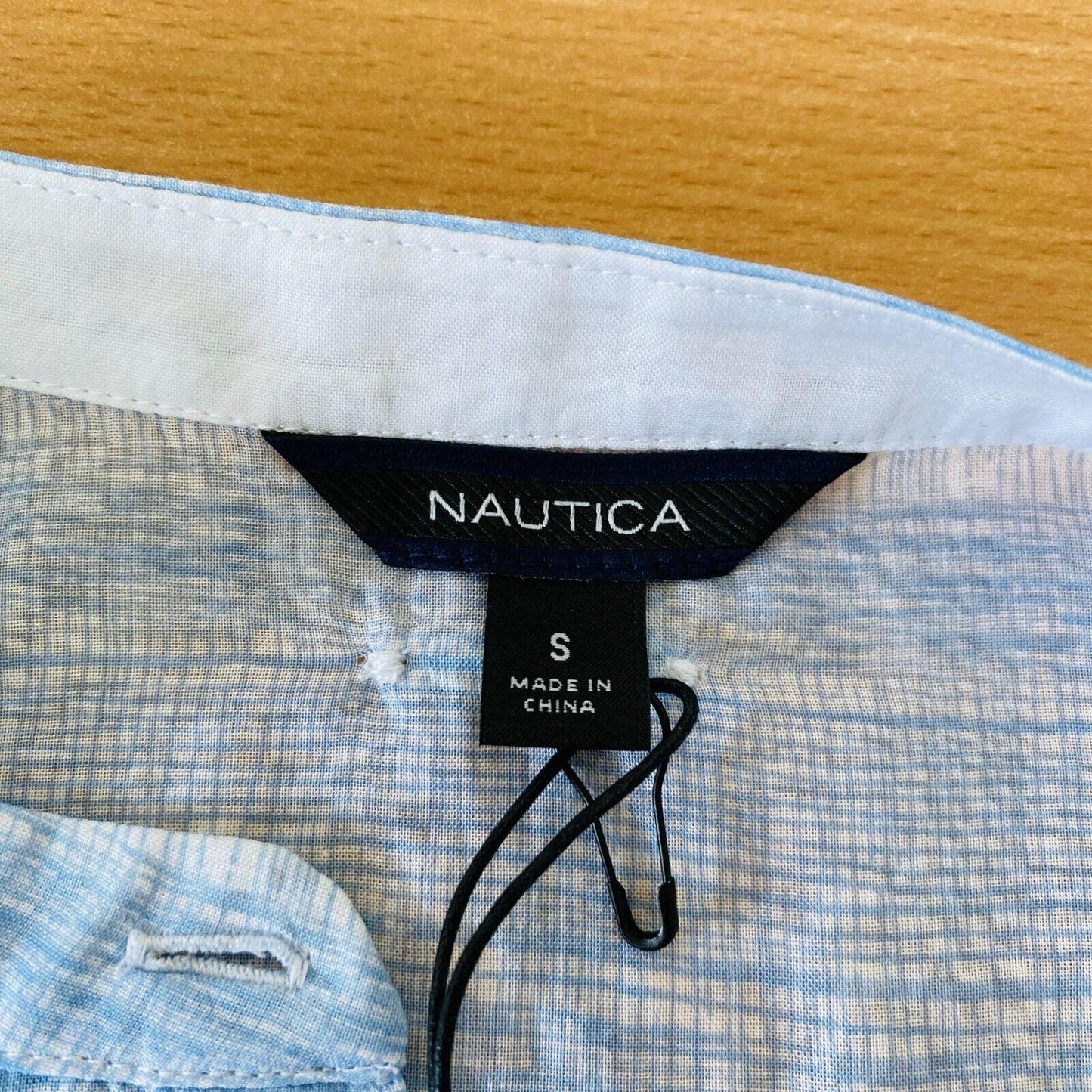 NAUTICA Women Light Blue Striped 100% Cotton Flared Shirt Size S