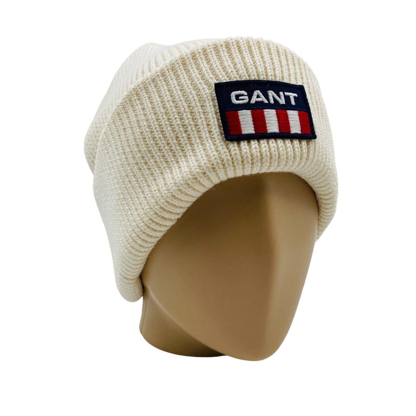 GANT Unisex Eggshell White Cotton Wool Blend Beanie Winter Hat One Size