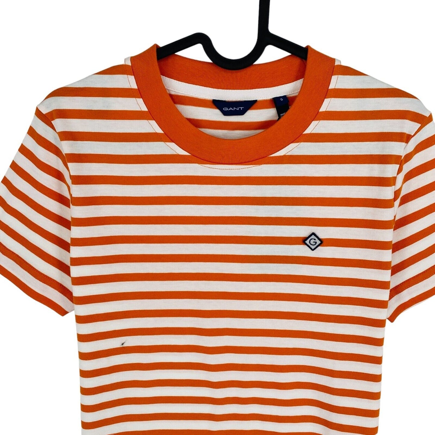 GANT Women Orange Icon G Striped Crew Neck T Shirt Size S