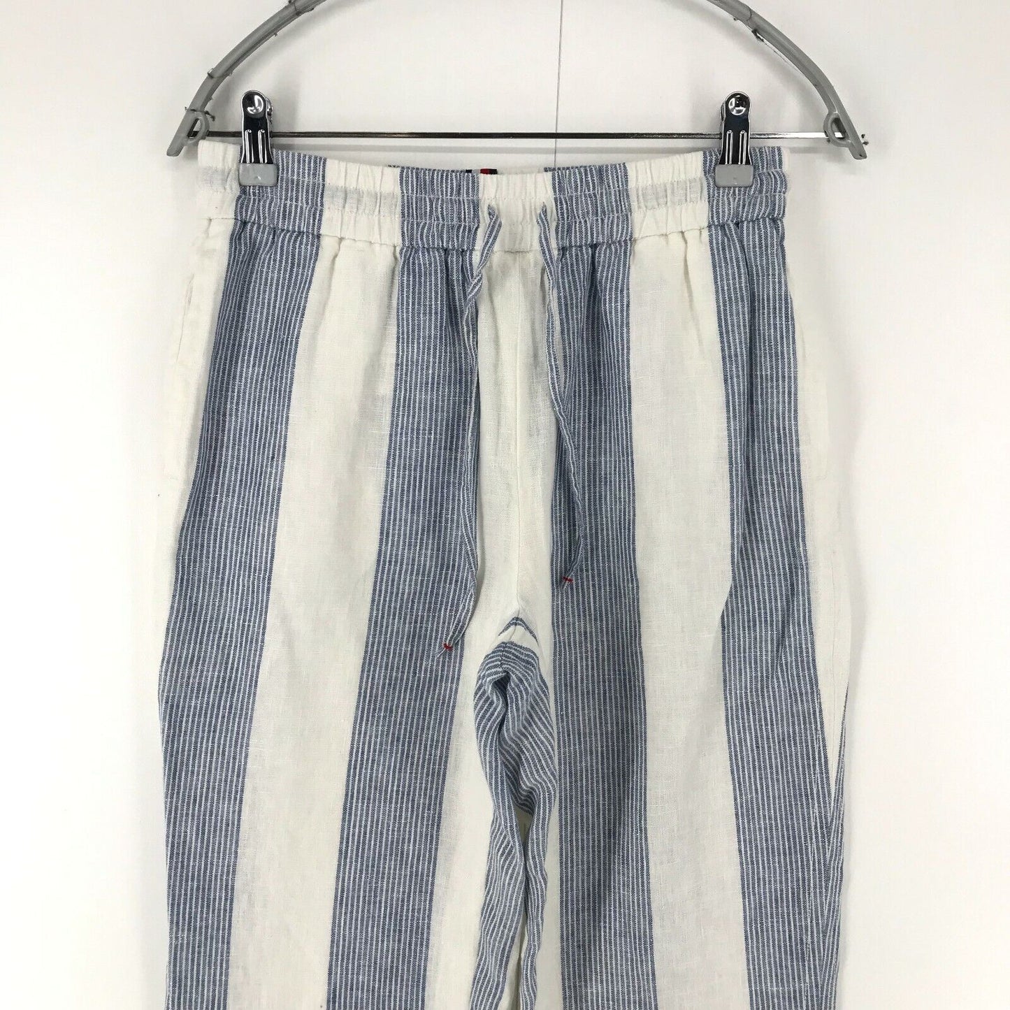 Tommy Hilfiger Women Blue White Fit Relaxed Fit Striped Trousers Size 6 W28