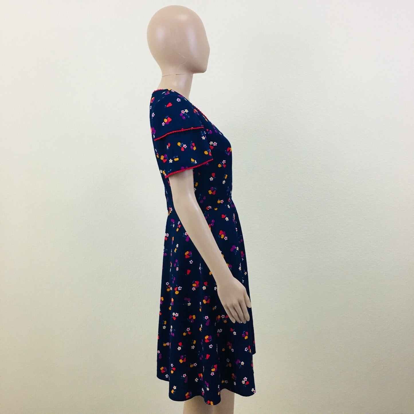 Custom Tailored French Flower Dark Blue Dress Size EUR 38 US 8 UK 10