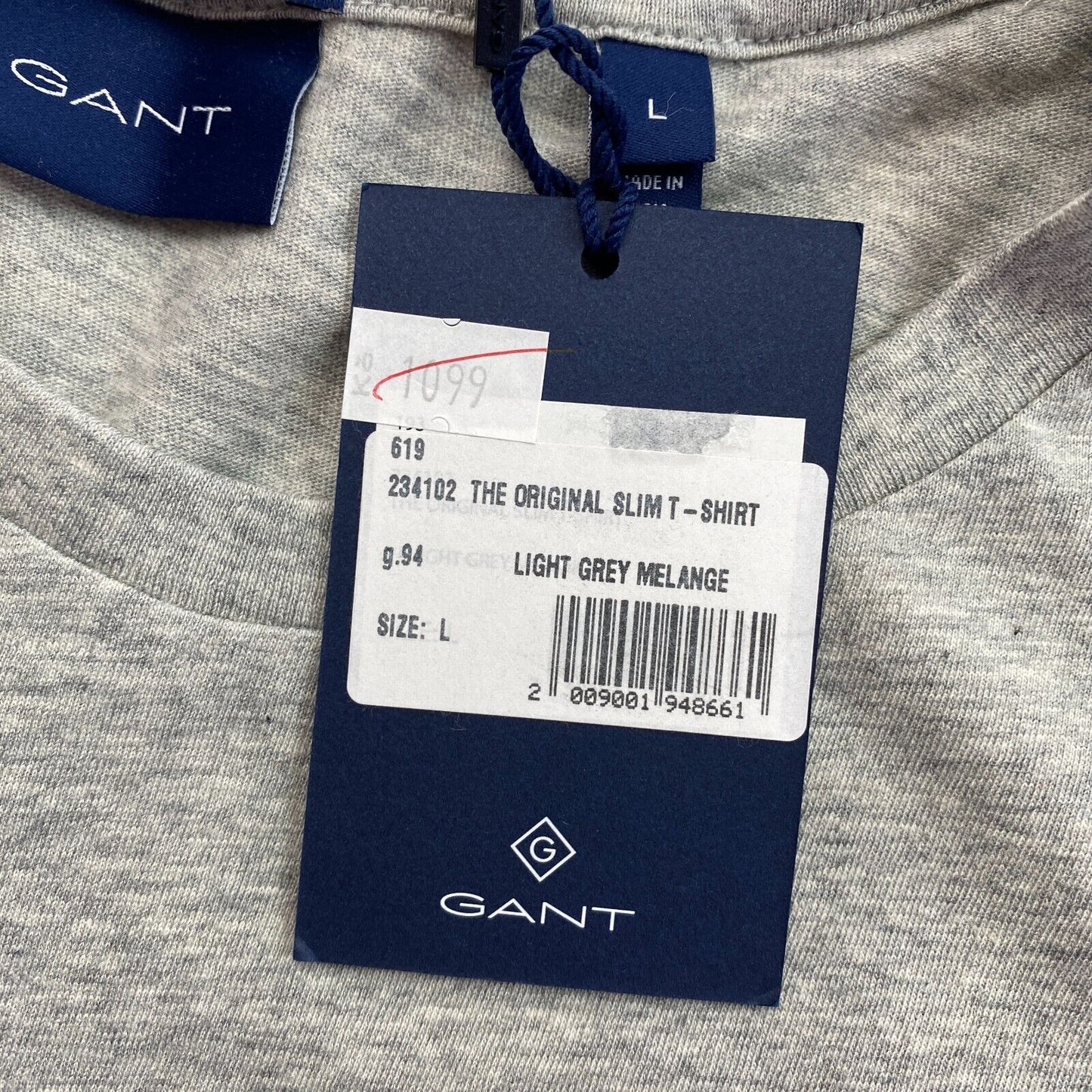 GANT Grey Original Slim Fit Crew Neck T Shirt Size L