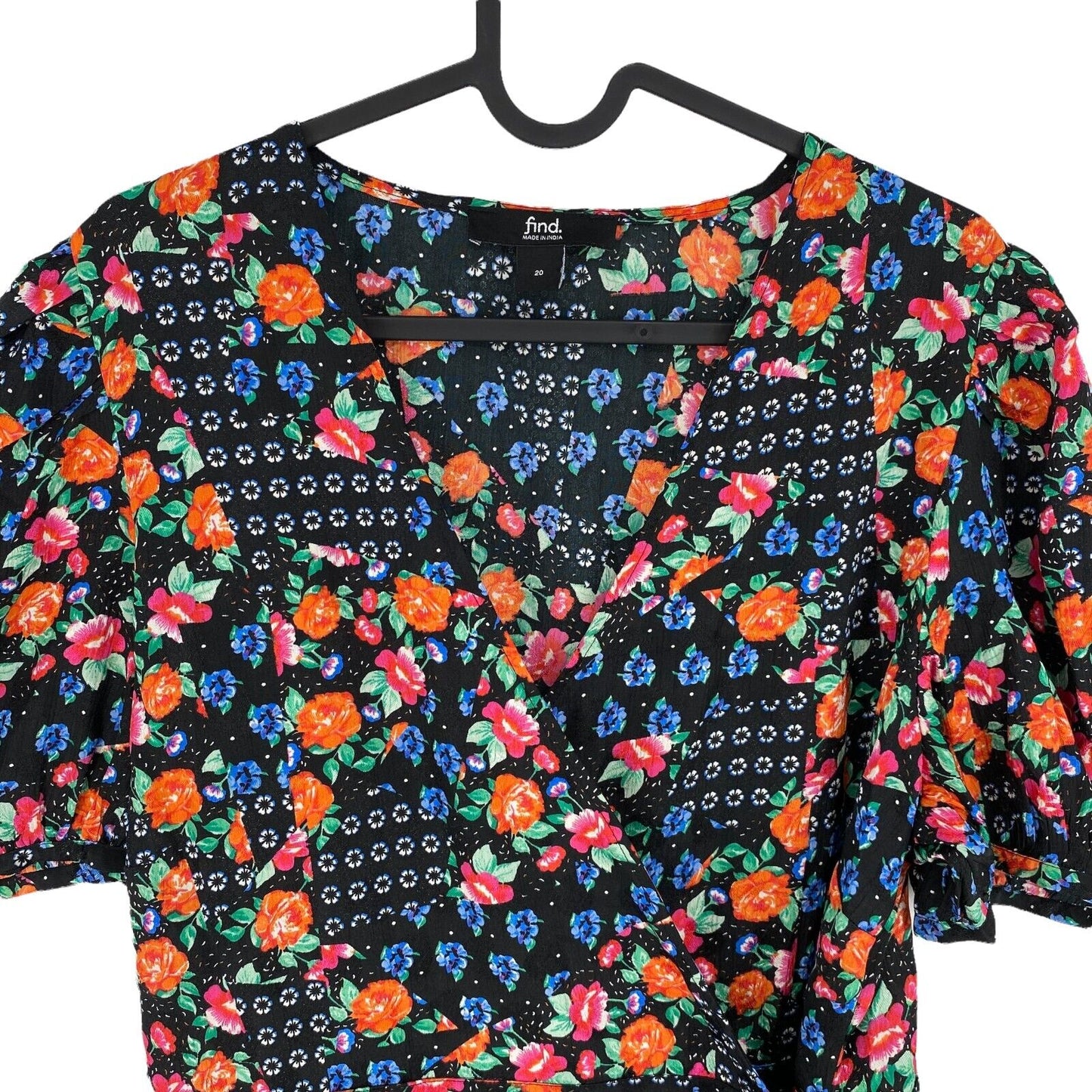 Find. Navy Blue Floral V Neck Flared Wrap Up Blouse Top Size EU 48 UK 20 US 18