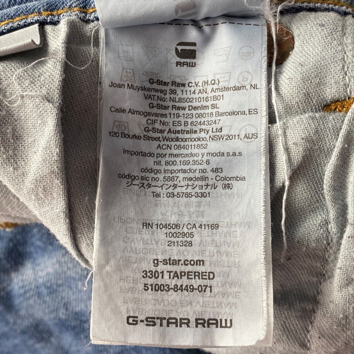 G-STAR RAW 3301 Blue Regular Tapered Fit Jeans W34 L34