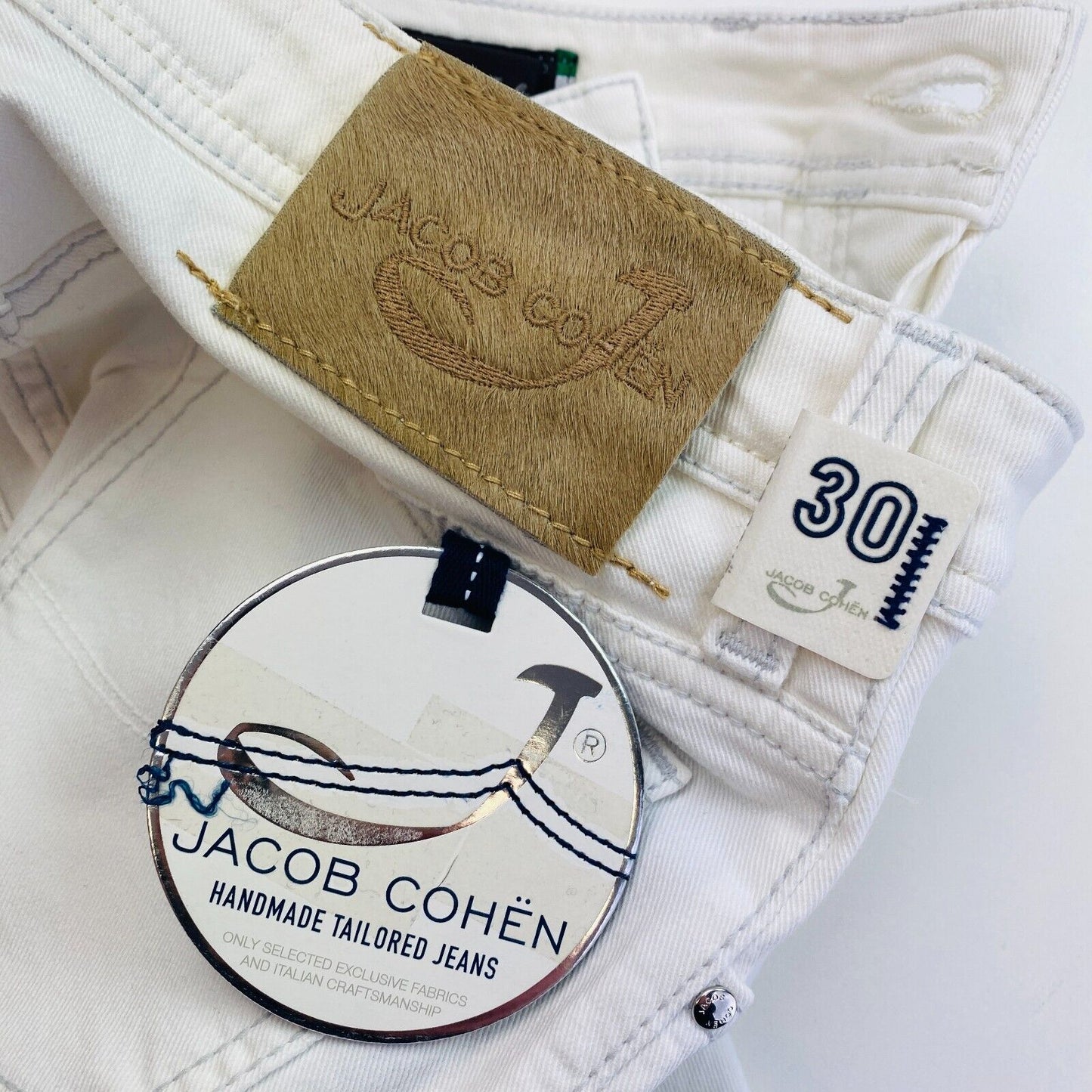 Jacob Cohen Homme 688 C Jean slim blanc Taille W30 L34 Fabriqué en Italie