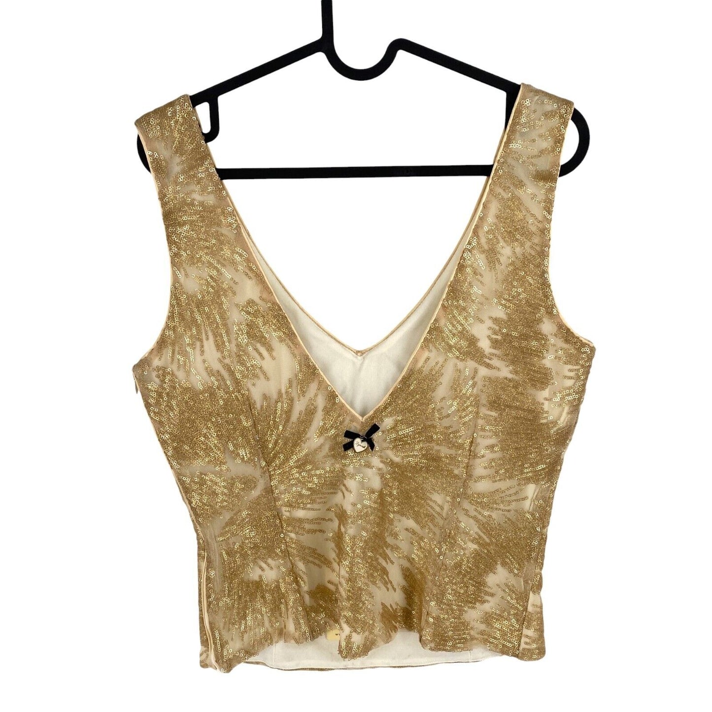 LYNNE Women Gold V Neck Sequin Bustier Crop Top Size EU 40 UK 12 US 10