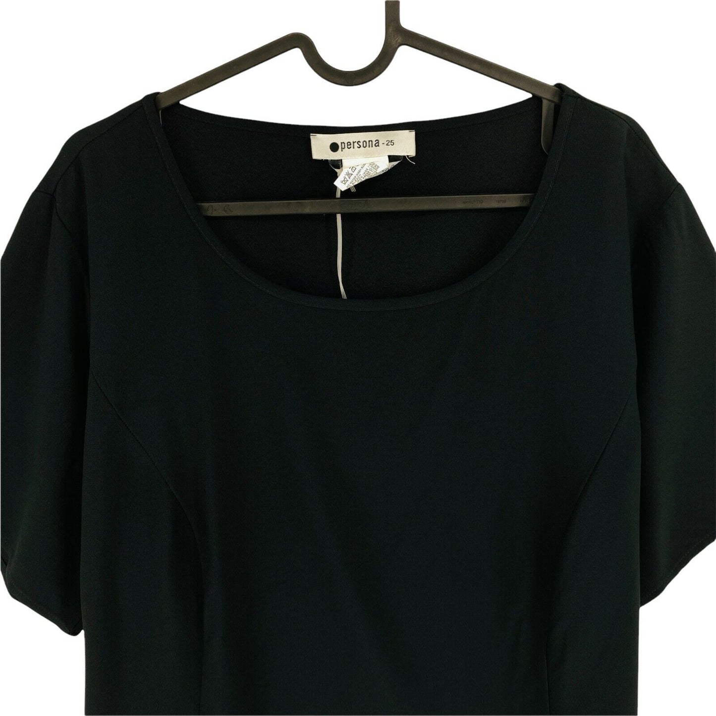 PERSONA Black Round Neck Short Sleeves Blouse Top Size EU 46 UK 18 US 16