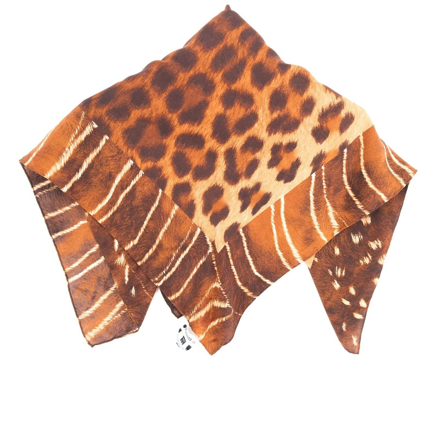 RRP €149 PERSONA Brown 100% Silk Square Scarf Shawl