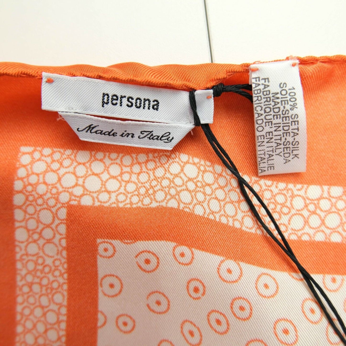 PERSONA White Orange 100% Silk Square Scarf Shawl