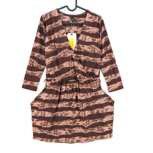 RRP €111 DEREON Brown V Neck Long Sleeves Dress Size M L