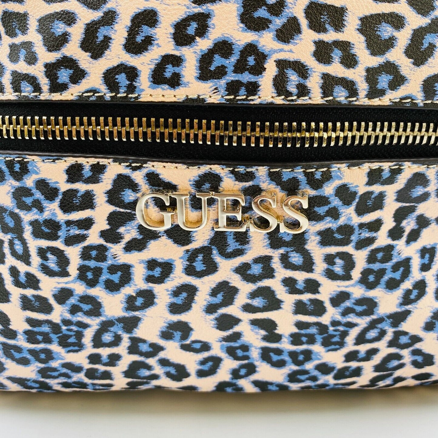 GUESS Women Beige Blue Faux Leather Backpack Bag