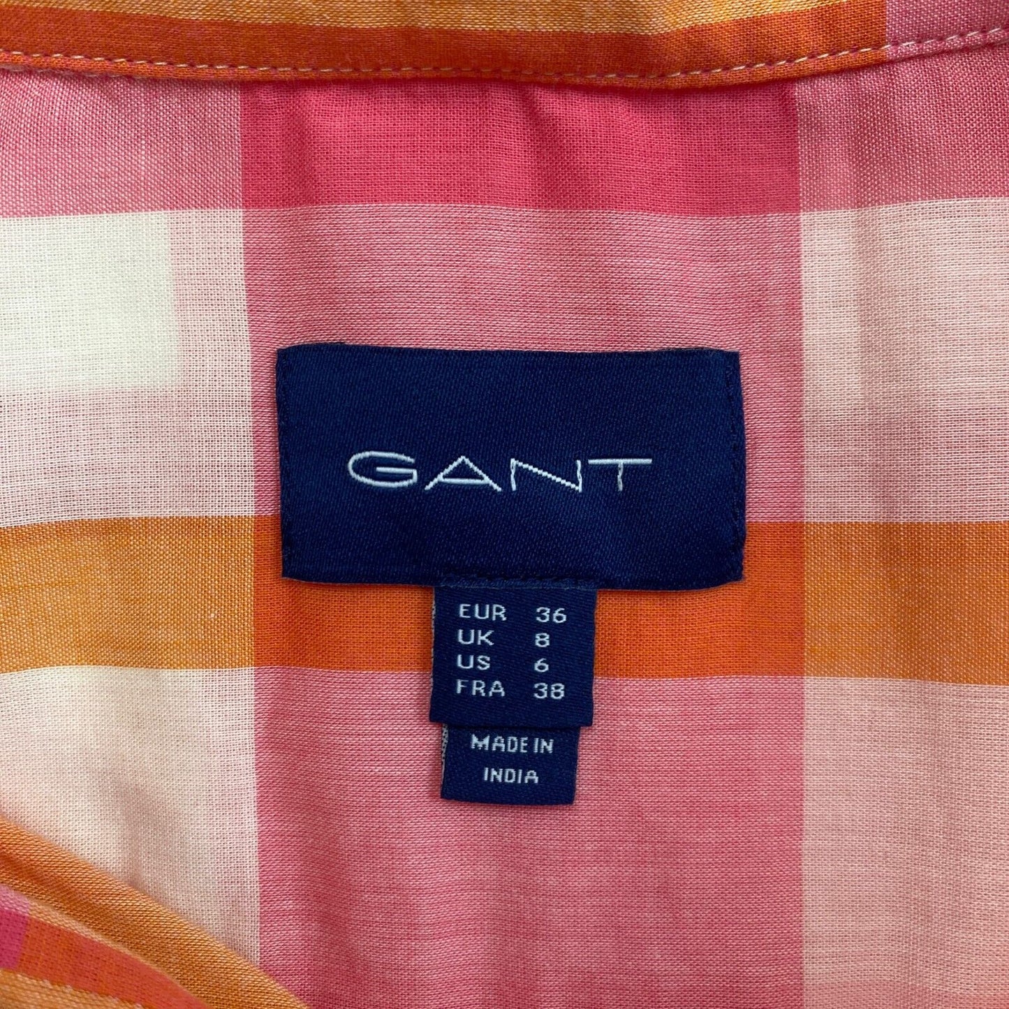 GANT Pink Relaxed Wide Cuff Madras Shirt Size EU 36 UK 8 US 6