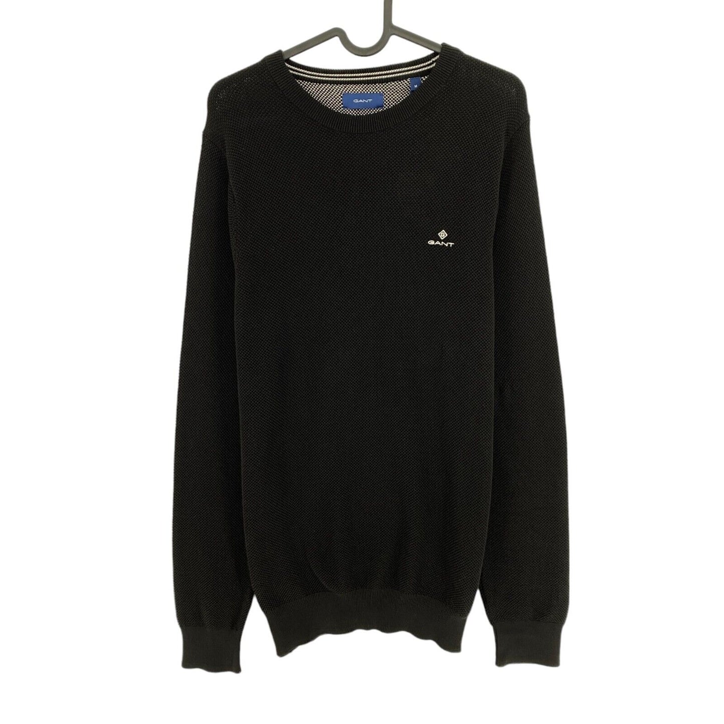 GANT Black Cotton Pique Crew Neck Sweater Jumper Size M