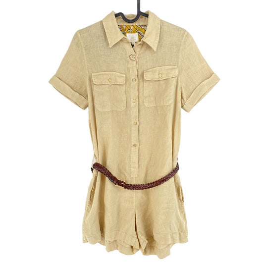 LA MARTINA Brown Belted 100% Linen Short Sleeves Playsuit Jumpsuit Size 1 / XS