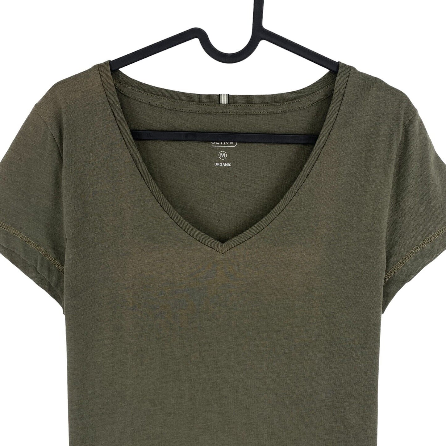 Camel Active Women Dark Green Solid V Neck Short Sleeves T Shirt Size M