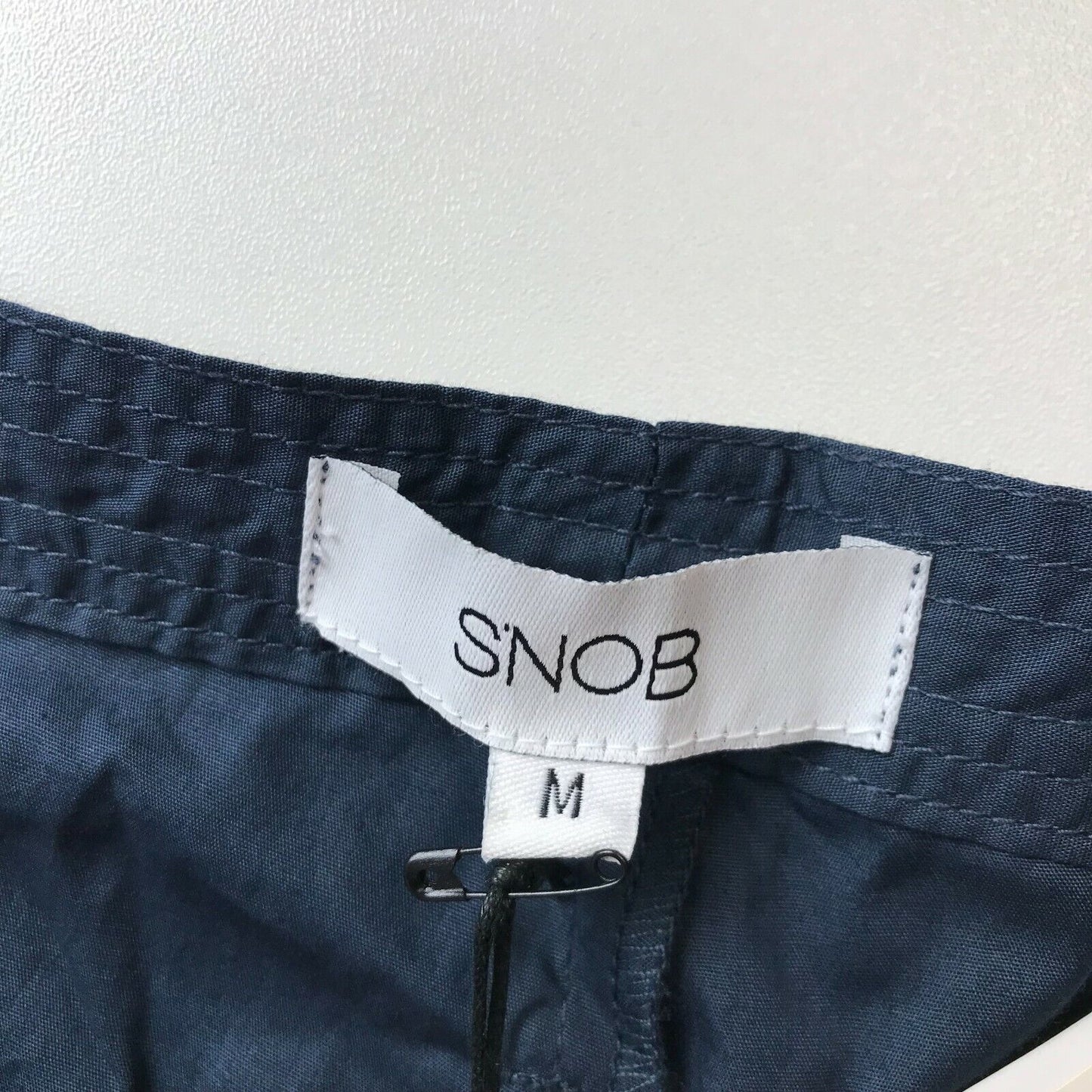 SNOB Women Dark Blue Tapered Fit Adjustable Waist Trousers Size M