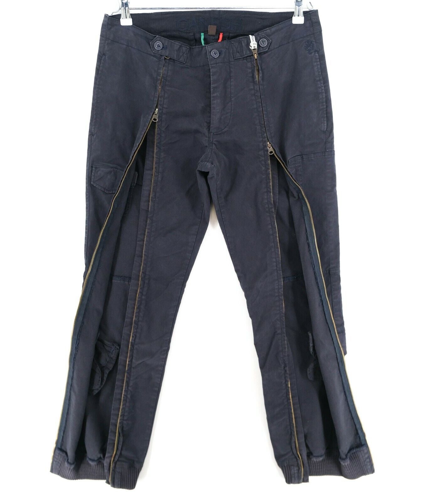 GANESH Navy Blue Full Leg Zip Cargo Pants Trousers Size 31 32 33